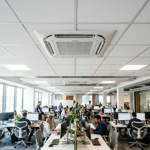 Ceiling cassette air conditioner with 360-degree airflow in office Nairobi Kenya